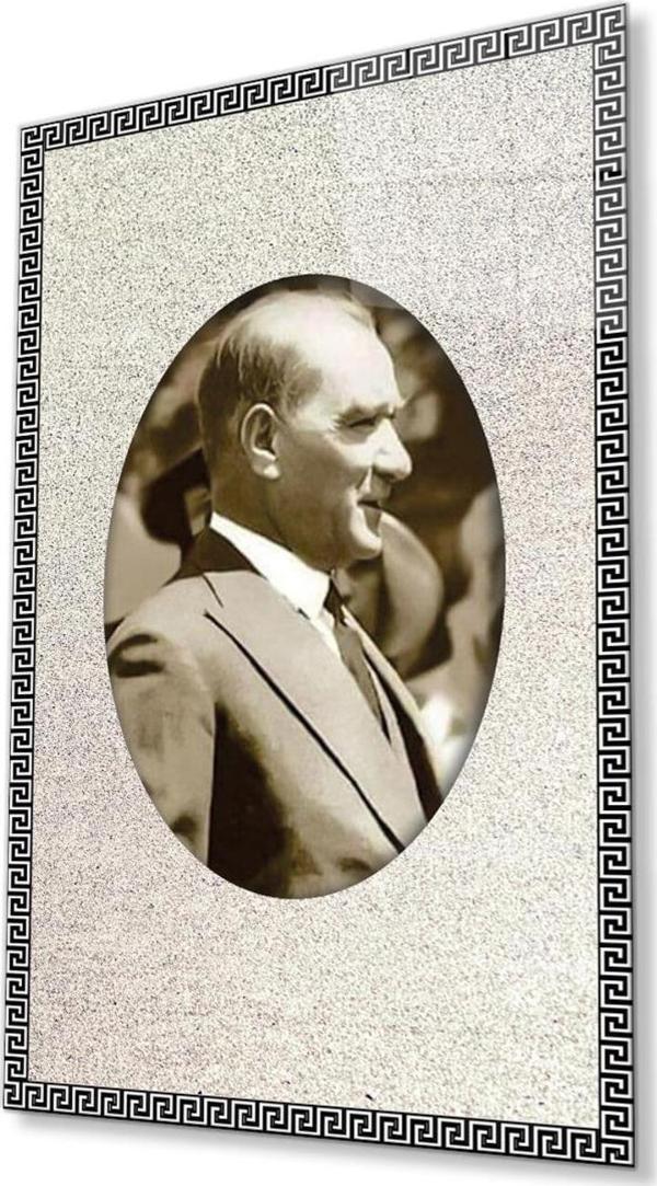 İdealizbiz Çerçeveli Atatürk Cam Tablo 4Mm Dayanıklı Temperli Cam, Framed Atatürk Glass Wall Art - Image 1