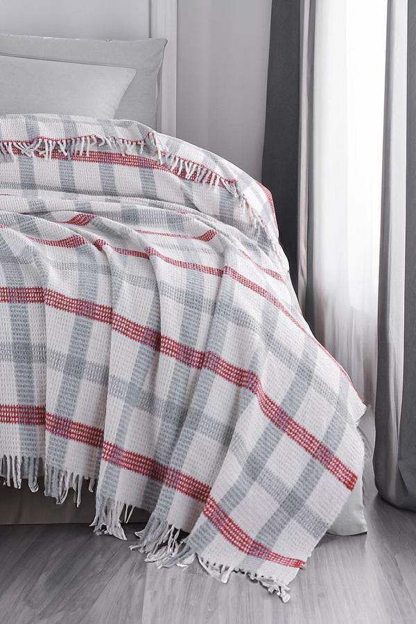 Battaniye Pamuklu Tek Kişilik Warm Soft Gri-Kırmızı - Image 1