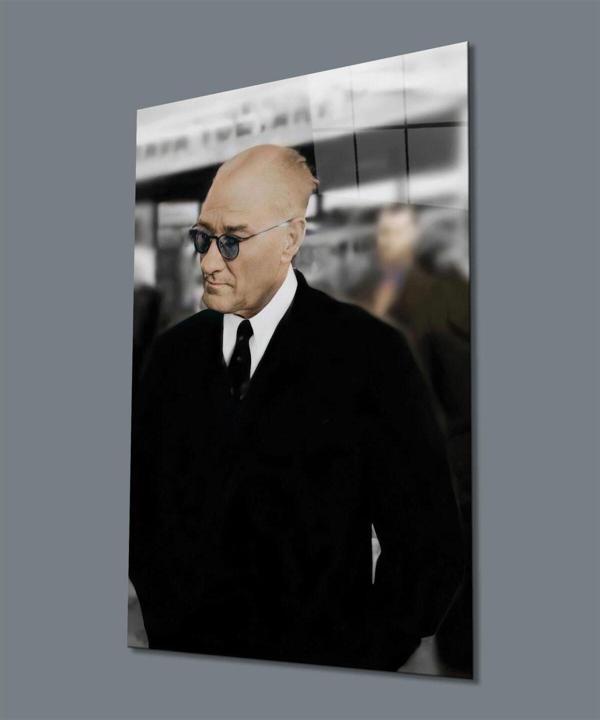 İdealizbiz Atatürk Dikey Cam Tablo Hediyelik Büyük Tablo Ev Ofis Dekoru - Image 1