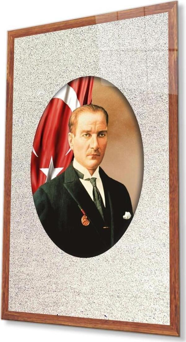İdealizbiz Çerçeveli Atatürk Cam Tablo 4Mm Dayanıklı Temperli Cam, Framed Atatürk Glass Wall Art - Image 1
