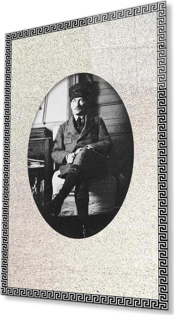 İdealizbiz Çerçeveli Atatürk Cam Tablo 4Mm Dayanıklı Temperli Cam, Framed Atatürk Glass Wall Art - Image 1