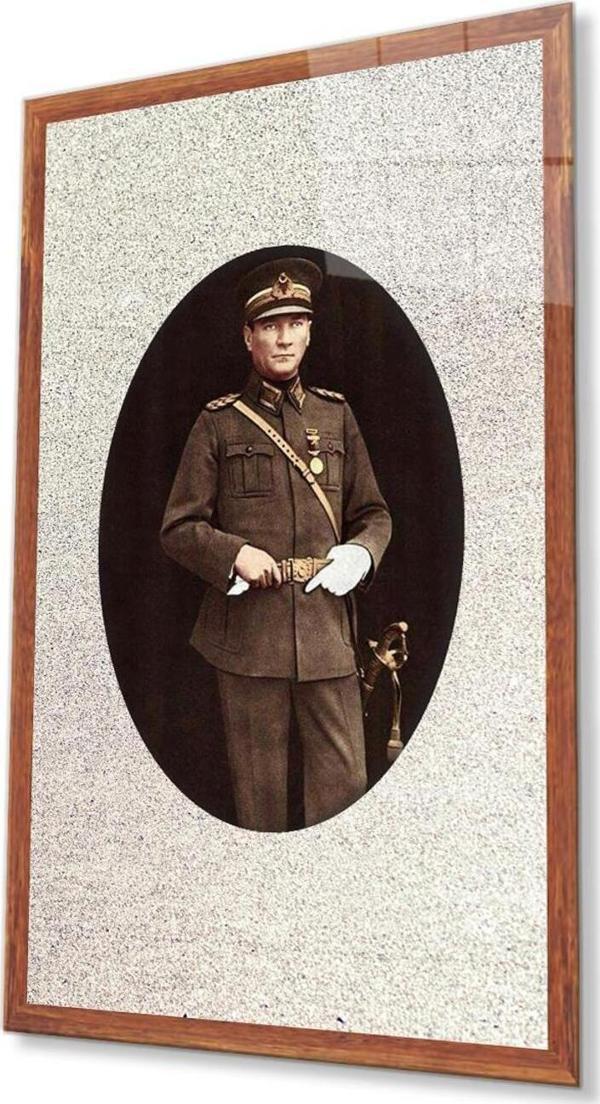 İdealizbiz Çerçeveli Atatürk Cam Tablo 4Mm Dayanıklı Temperli Cam, Framed Atatürk Glass Wall Art - Image 1
