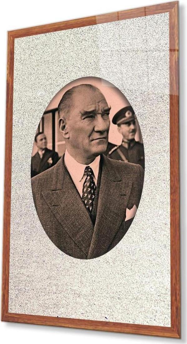 İdealizbiz Çerçeveli Atatürk Cam Tablo 4Mm Dayanıklı Temperli Cam, Framed Atatürk Glass Wall Art - Image 1