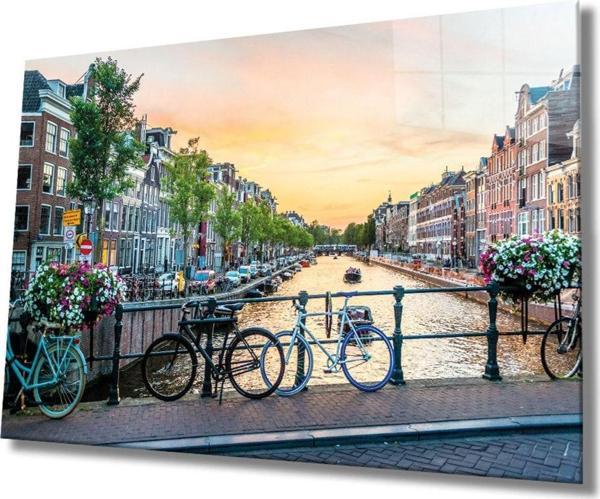 İdealizbiz Amsterdam Cam Tablo, Ev Ve Ofis Duvar Dekoru Hediyelik Büyük Tablo Dayanıklı Cam - Image 1