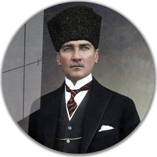 İdealizbiz Atatürk Cam Tablo Yuvarlak 4Mm Dayanıklı Temperli Cam - Image 1