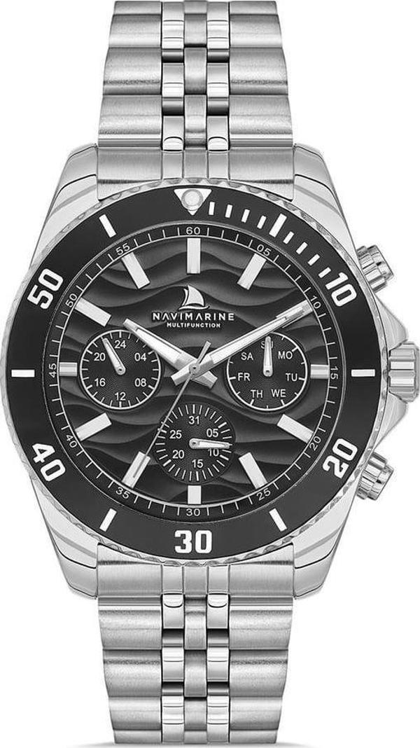 Navimarine NM009-01 Multifonksiyonlu Gümüş Renk Çelik Erkek Kol Saati - Image 1
