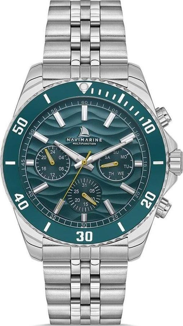 Navimarine NM009-03 Multifonksiyonlu Gümüş Renk Çelik Erkek Kol Saati - Image 1