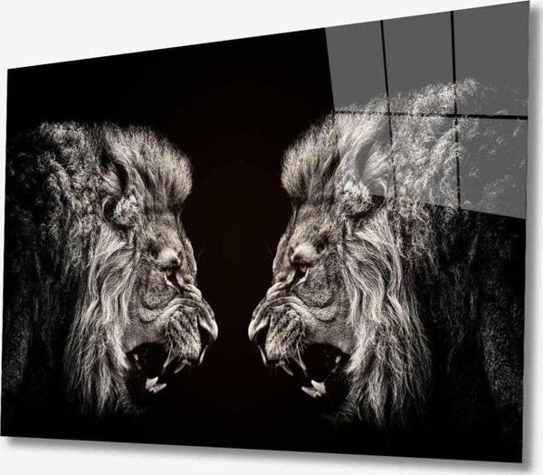 İdealizbiz Aslan Hayvan Cam Tablo 4Mm Dayanıklı Temperli Cam - Image 1
