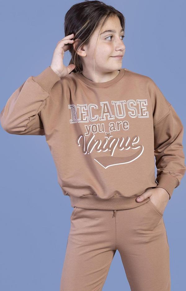 Toontoy Kız Çocuk Baskılı Düşük Kol Sweatshirt - Image 1