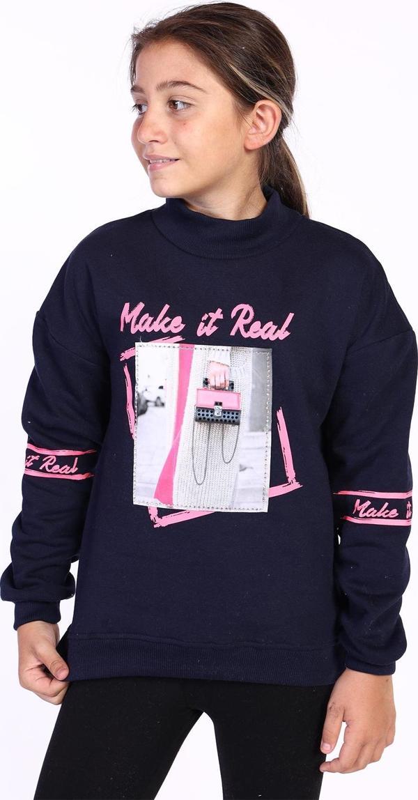 Toontoy Kız Çocuk Baskılı Taş İşlemeli Balıkçı Yaka Sweatshirt - Image 1