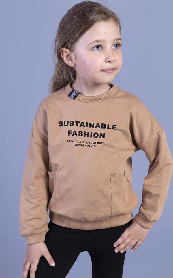 Toontoy Kız Çocuk Cep Detaylı Baskılı Sweatshirt - Image 1