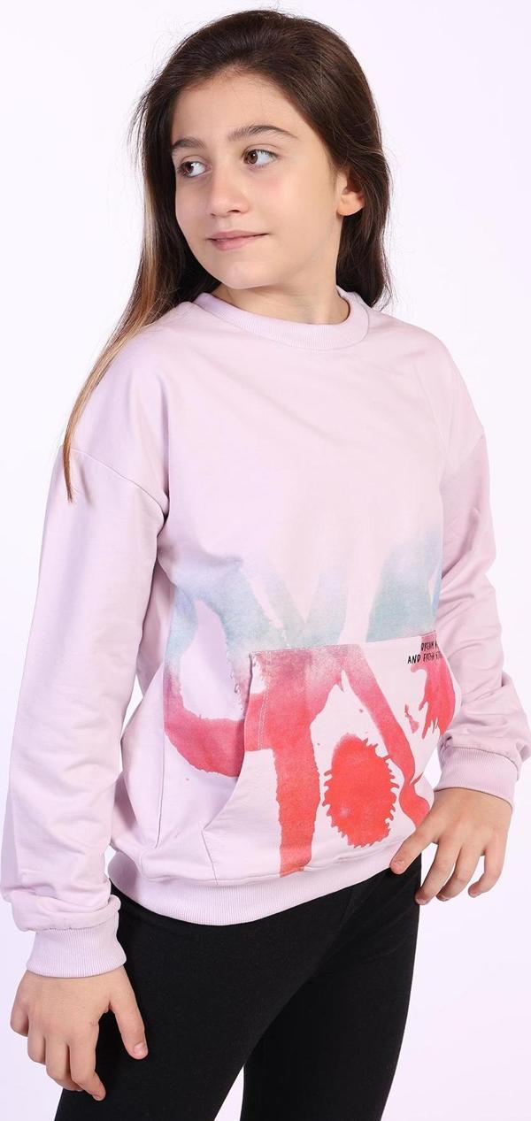 Toontoy Kız Çocuk Cepi Yazı Baskılı Sweatshirt - Image 1