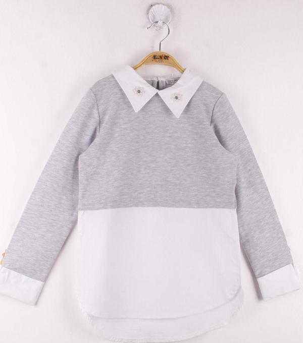 Toontoy Kız Çocuk Gömlek Detaylı Yakası İncili Okul Sweatshirt - Image 1