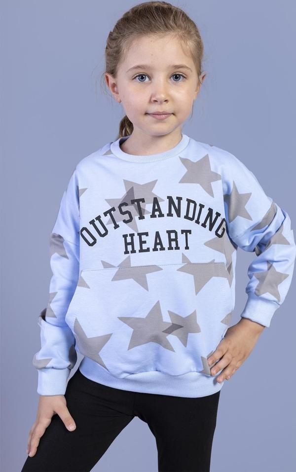 Toontoy Kız Çocuk Kanguru Cepli Komple Yıldız Baskılı Sweatshirt - Image 1