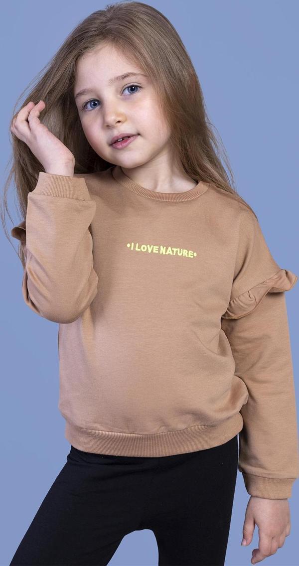 Toontoy Kız Çocuk Kolları Fırfır Detaylı Nakışlı Sweatshirt - Image 1