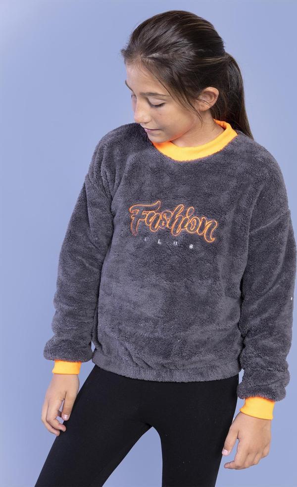 Toontoy Kız Çocuk Nakışlı Peluş Sweatshirt - Image 1