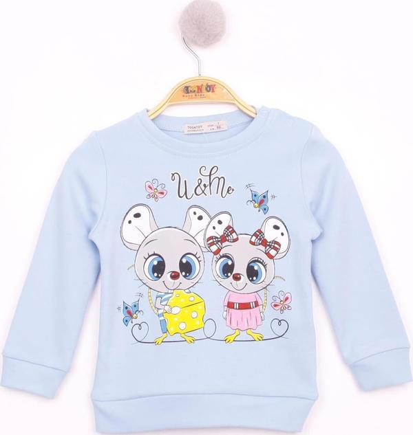 Toontoy Kız Çocuk Omuzdan Çıtçıtlı Fare Baskılı Sweatshirt - Image 1
