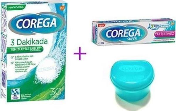 Corega 3 Dakikada Temizleyici + Protez Yapıştırıcı (Tatsız) + Hediyeli Set - Image 1