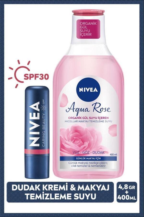 Rose Renkli Nemlendirici Dudak Kremi SPF30 ve Gül Suyu Micellar Günlük Makyaj Temizleme Suyu 400ml - Image 1