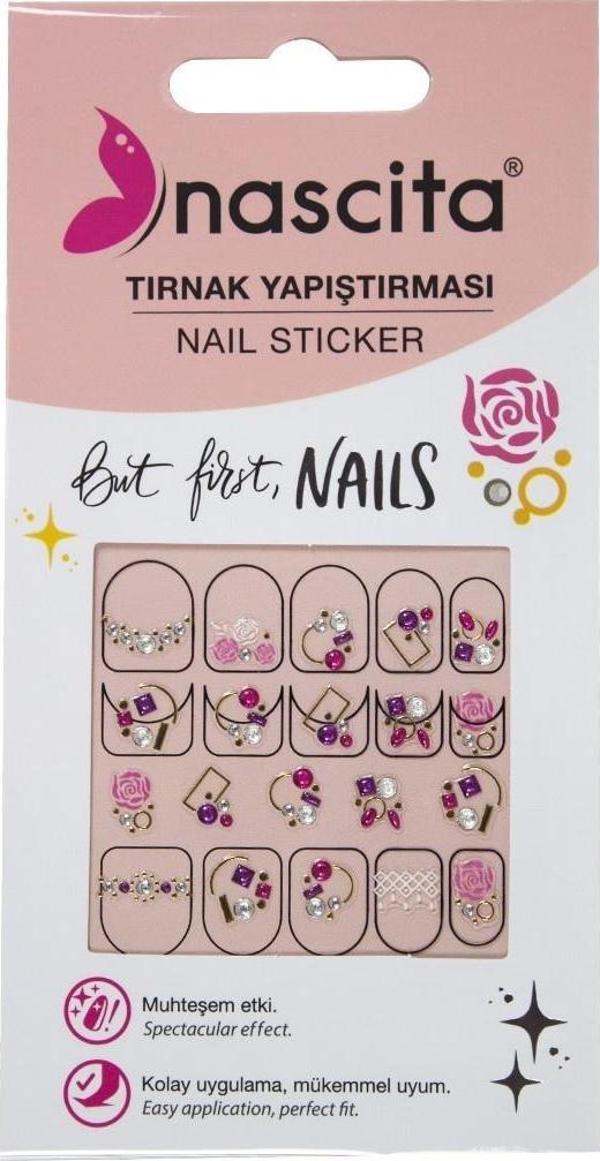 Nascita Işıltılı Renkli Gül Desenli Tırnak Stickerı - 37 - Image 1