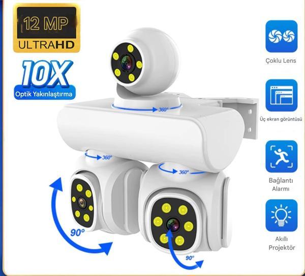 6K 12MP 10X ZOOM Üç Lensli WIFI Güvenlik  Kamerası PTZ Su Geçirmez İki Yönlü İnterkom Hareket Sensörlü  - Image 1