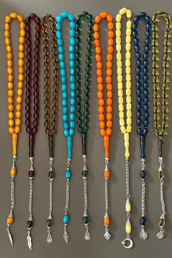 9 Adet Gündelik Kullanıma Güzel Çekimli Toz Kehribar Tesbih - Image 1