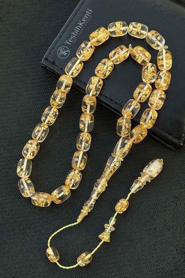 Usta İşçilikli Altın Varaklı Kapsül Tane Uçak Camı Tesbih - Image 1