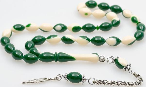 Yeşil Renk Bilardo Model Güzel Çekimli Toz Kehribar Tesbih - Image 1