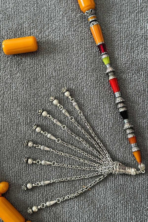 Dev Boy Dekoratif Nakkaş İmameli Sıkma Kehribar Tesbih - Image 1