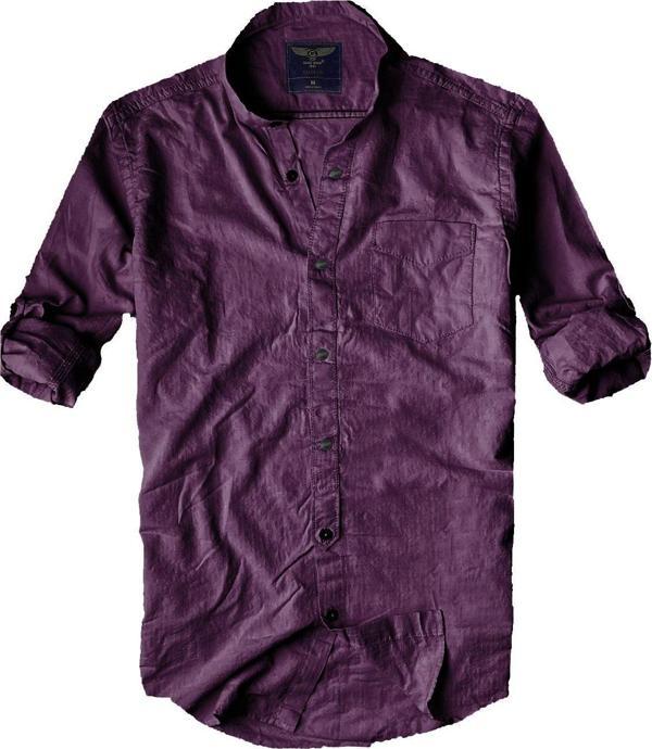Alaska The Last Frontier Slim Fit %100 Pamuk Kumaş Hakim Yaka Uzun Kol Gömlek Mor - Image 1