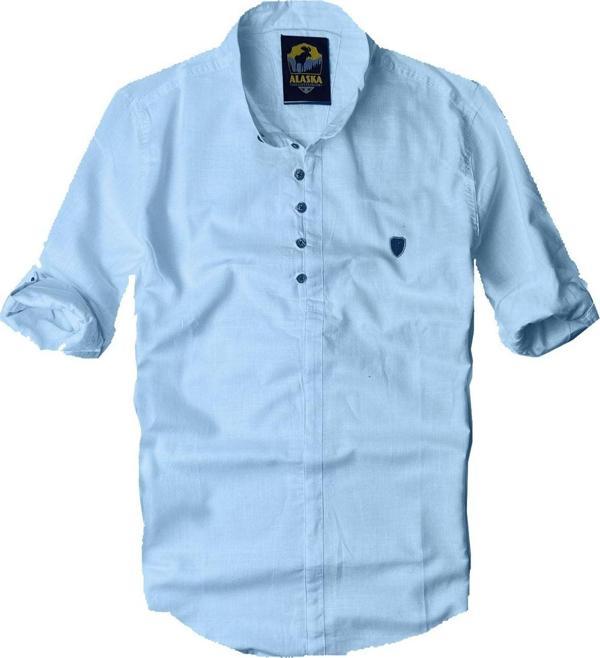 Alaska The Last Frontier Slim Fit %100 Pamuk Kumaş Hakim Yaka Uzun Kol Gömlek -Buz Mavisi- - Image 1