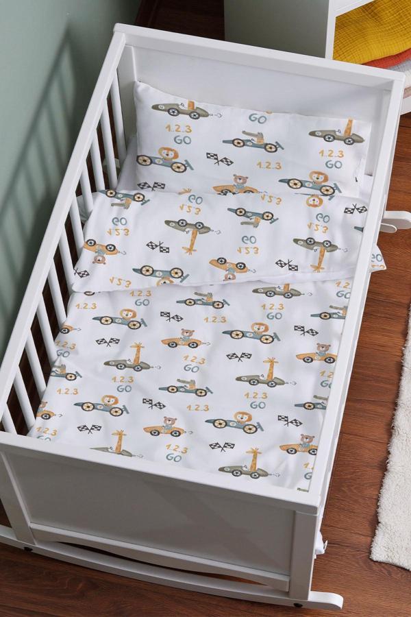 Organik Anne Yanı Nevresim Takımı (60x100) - Minik Yarışçılar - Image 1