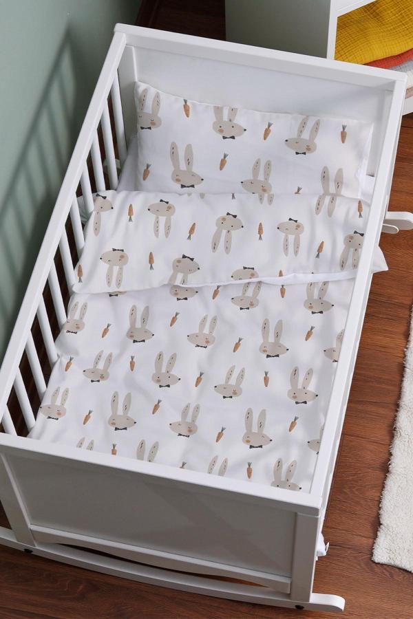 Organik Anne Yanı Nevresim Takımı (60x100) - Papyonlu Tavşan - Image 1