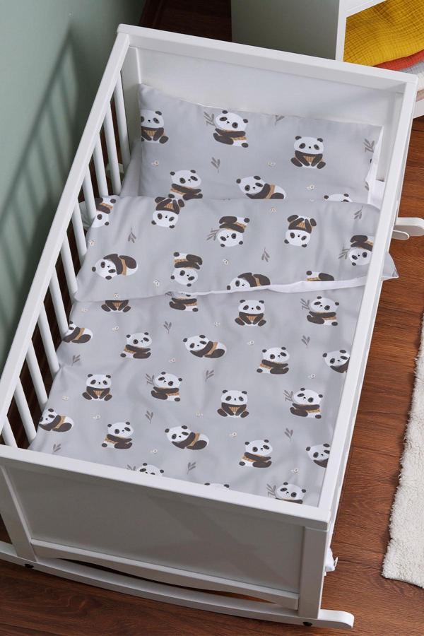 Organik Anne Yanı Nevresim Takımı (60x100) - Sevimli Bambu Dostu Panda - Image 1
