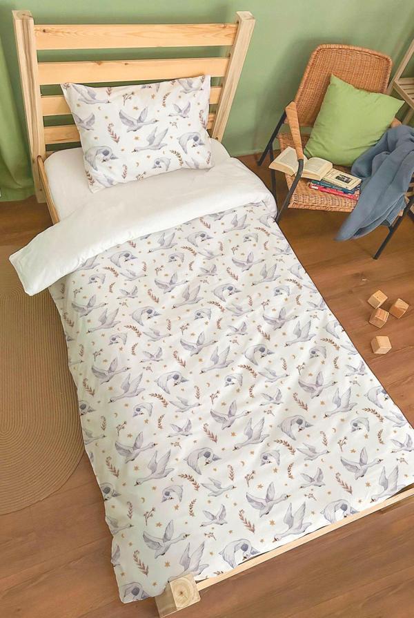 Organik Tek Kişilik Nevresim Takımı (160x220) - Kuğu Dansı - Image 1