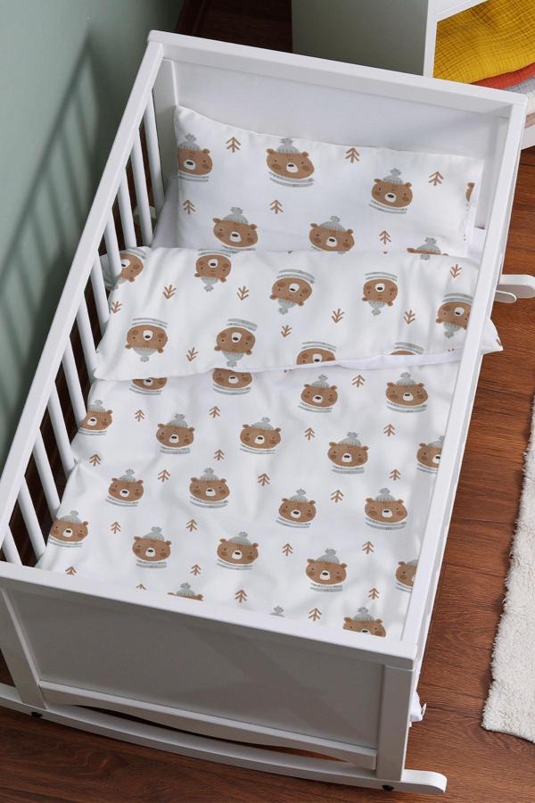 Organik Anne Yanı Nevresim Takımı (60x100) - Sevimli Kış Ayısı - Image 1