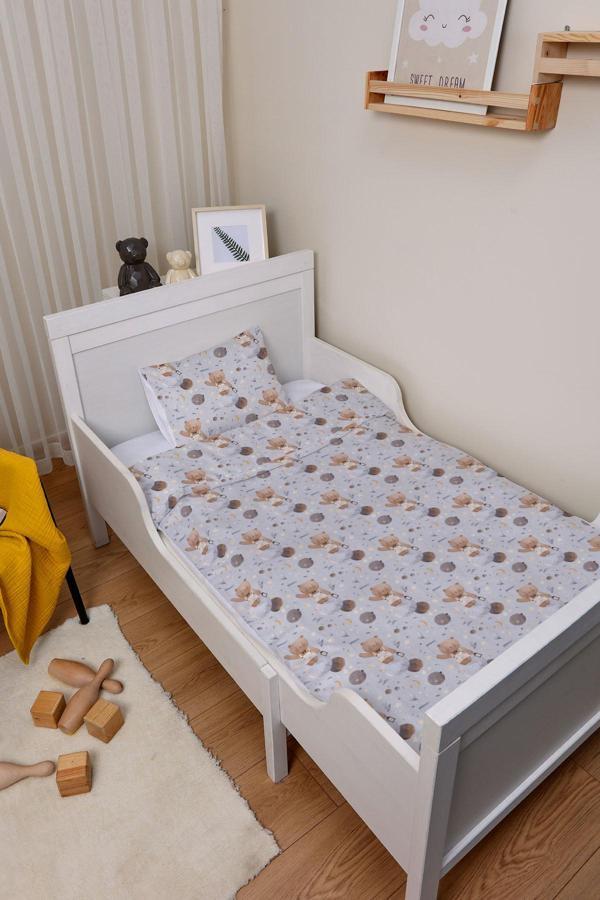 Organik Çarşaflı Park Yatak Nevresim Takımı (80x120) - Uzayda Ayı - Image 1