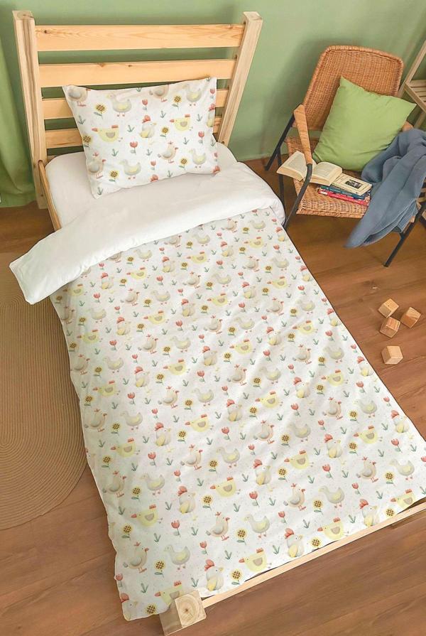 Organik Tek Kişilik Nevresim Takımı (160x220) - Ördek ve Tavuk Düşleri - Image 1