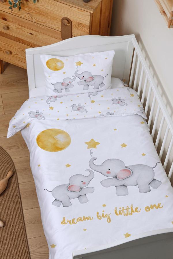 Organik Bebek Boy Nevresim Takımı (100x150) - Hayalperest Fil - Image 1