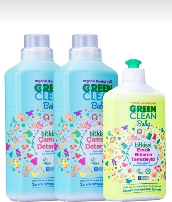 Green Clean Baby Çamaşır Deterjanı 1000 ml 2 Adet + Biberon Emzik Temizleyici 500 ml 1 Adet - Image 1