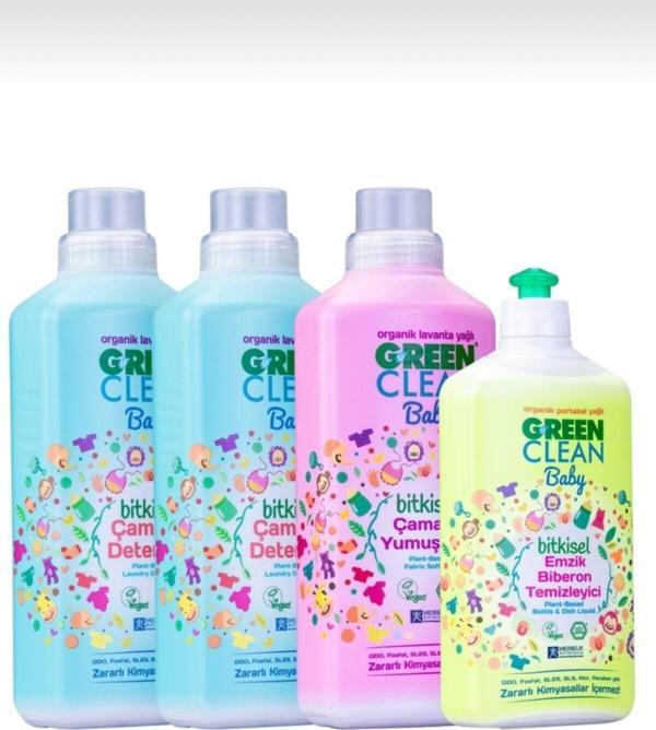 Green Clean Baby Çamaşır Deterjanı 1000 ml 2' li Baby Yumuşatıcı ve Biberon Emzik Temizleyici 1 Adet - Image 1