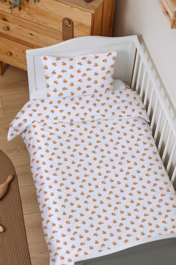 Organik Lastiksiz Çarşaflı Bebek Nevresim Takımı (100x150) - Portakal Bahçesi - Image 1