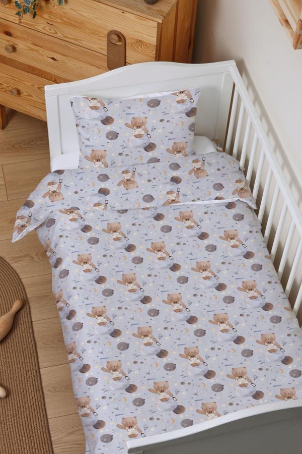 Organik Bebek Boy Nevresim Takımı (100x150) - Uzayda Ayı - Image 1