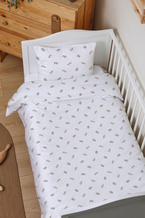 Organik Bebek Boy Nevresim Takımı (100x150) - Yeşil Zeytin Dalı - Image 1