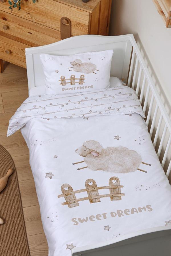 Organik Çarşaflı Bebek Nevresim Takımı (100x150) - Mışıl Mışıl Kuzucuk - Image 1