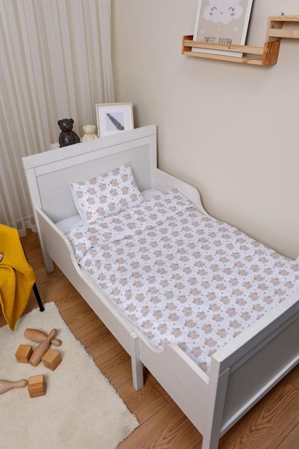Organik Park Yatak Nevresim Takımı (80x120) - Mavi Şapkalı Ayıcık - Image 1