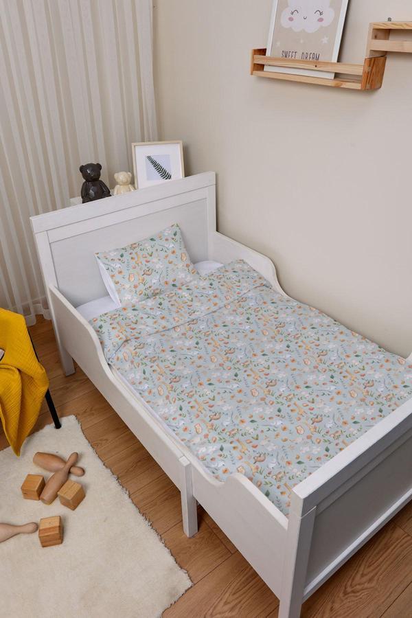 Organik Çarşaflı Park Yatak Nevresim Takımı (80x120) - Doğanın Minik Sesleri - Image 1
