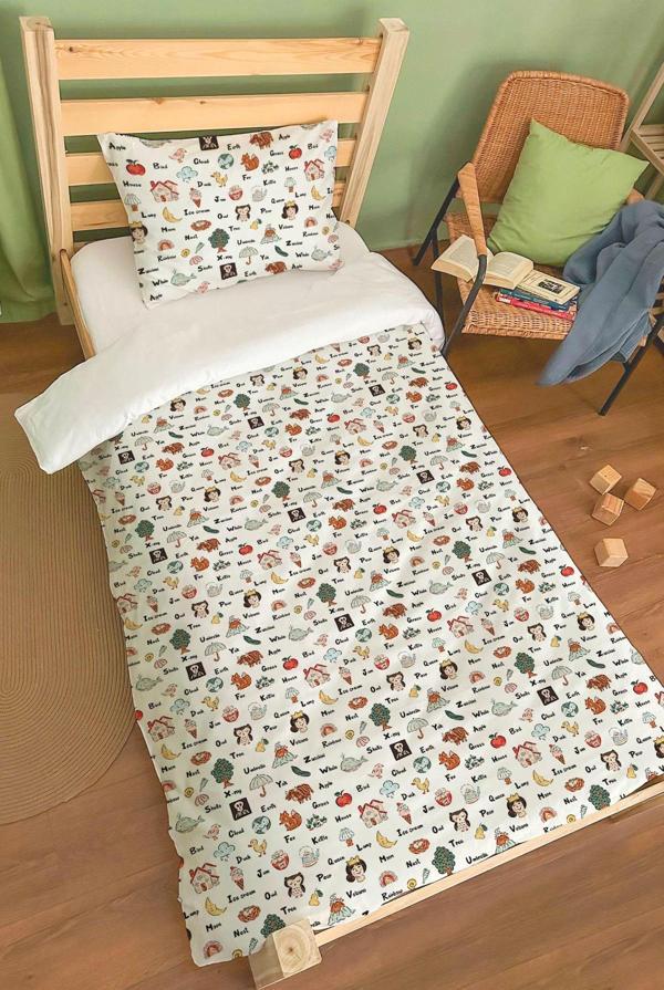 Organik Tek Kişilik Nevresim Takımı (160x220) - Eğlenceli Kelimeler - Image 1