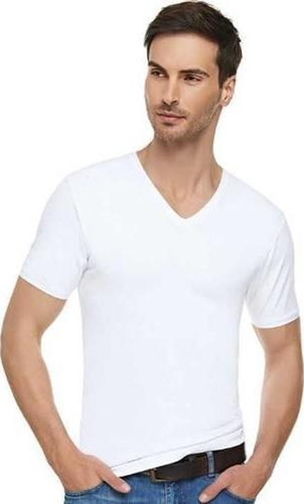 6'Lı Tutku Elit 1303 Likralı V Yaka Pamuklu Tişört Atlet - Image 1