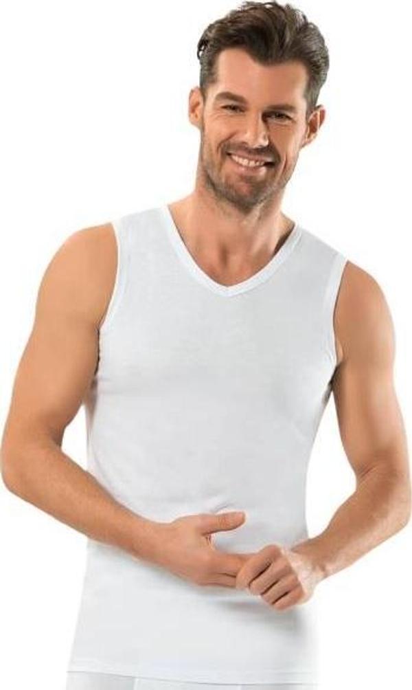 Jiber Erkek V Yaka Sıfır Kol Atlet 6'lı Paket - 123  - Image 1